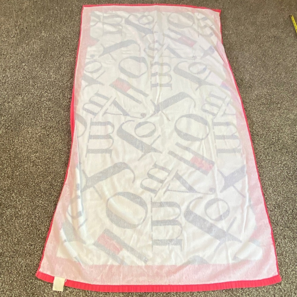 Tommy Hilfiger Beach Towel Red White Blue Logo Print Oversized Cotton Terry - Picture 2 of 4